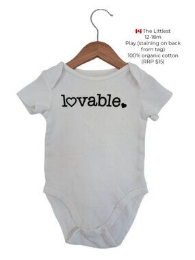 🩵 4/$20 The Littlest "Loveable" White Onesie Bodysuit 12-18m